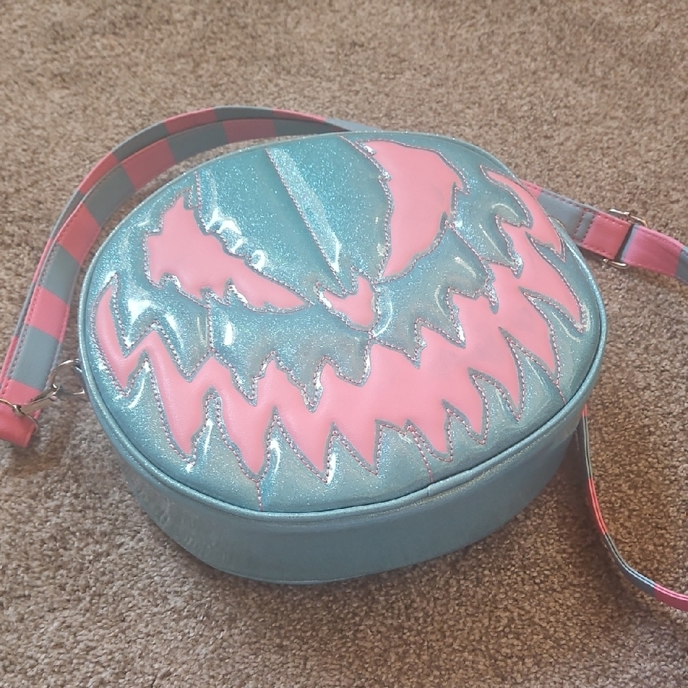 Love, Pain, & Stitches Blue Glitter and Pink Matte Pumpkin Kult Crossbody Bag
